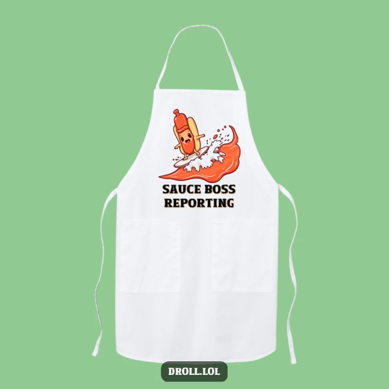 Funny Hot Dog Surfing Ketchup Wave Apron - Cook with a Smile, Hilarious Gift