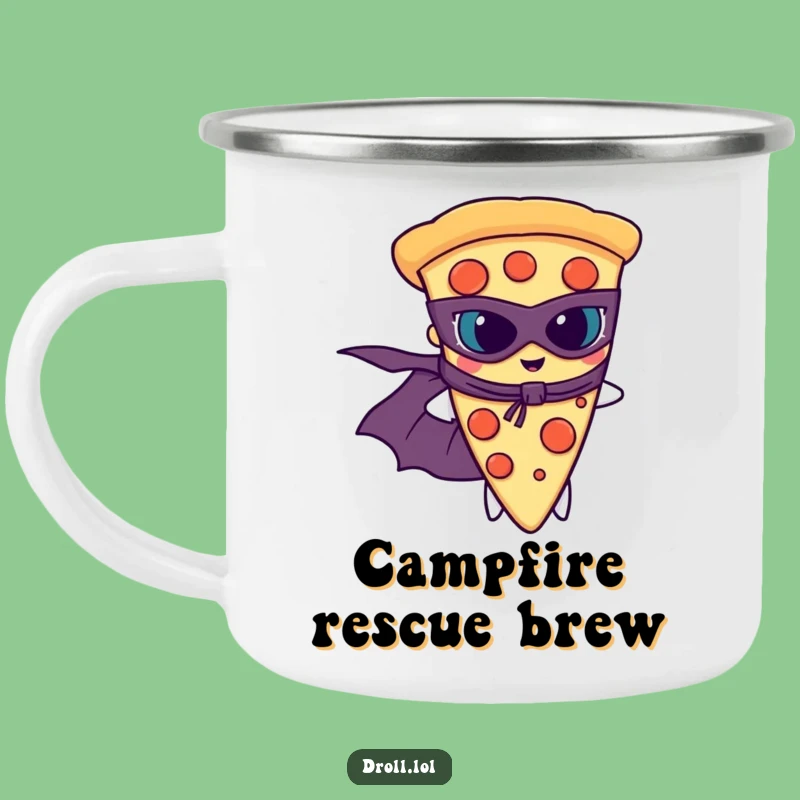 Funny Pizza Superhero Enamel Mug: Adventure Fuel and a Hilarious Gift
