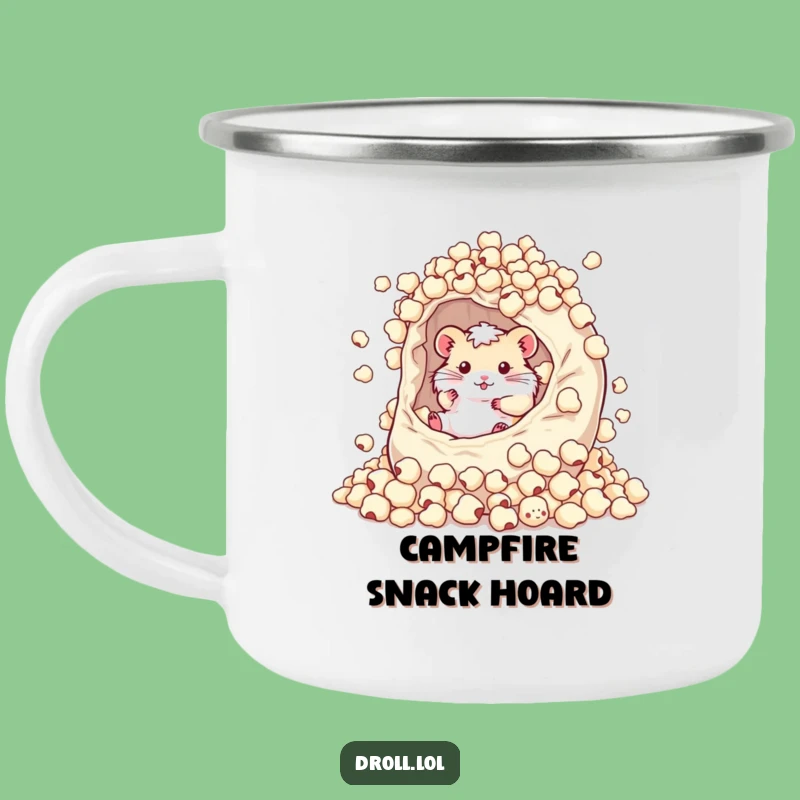 Funny Hamster Popcorn Bag Enamel Camping Mug - Hilarious Snack Gift!