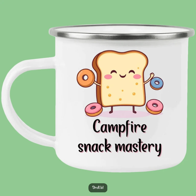 Funny Toast Donut Juggling Camping Mug: Cheerful Breakfast, Outdoor Fun Gift!