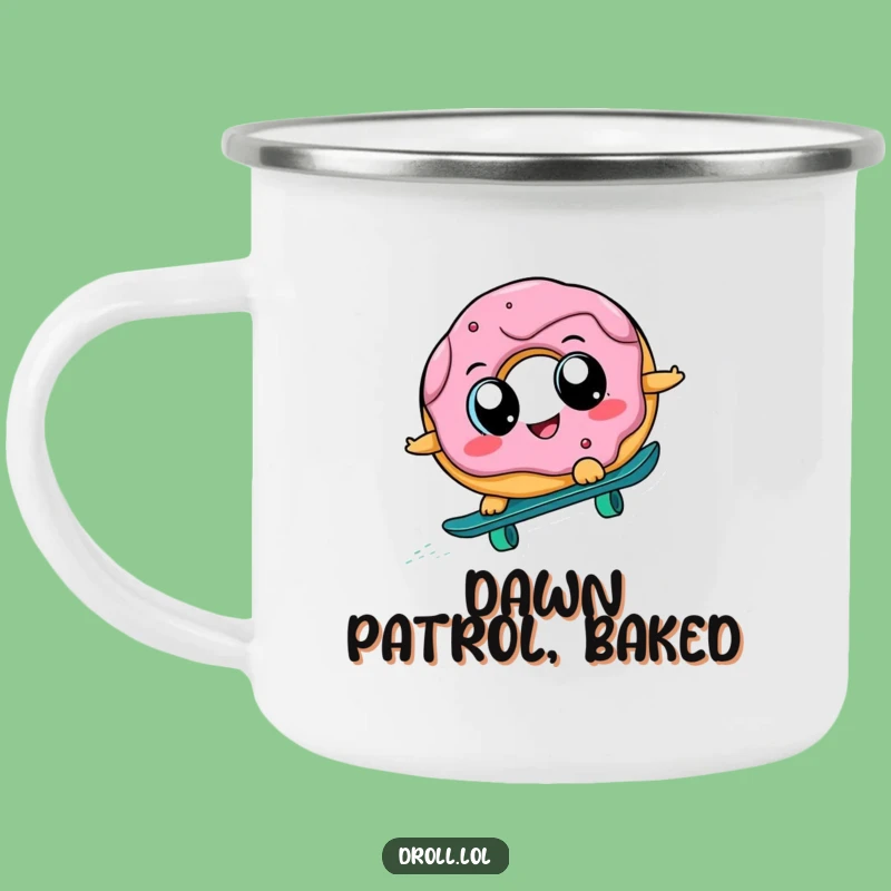 Funny Donut Skateboard Camping Mug: Adventure & Laughs, Perfect Outdoor Funny Gift