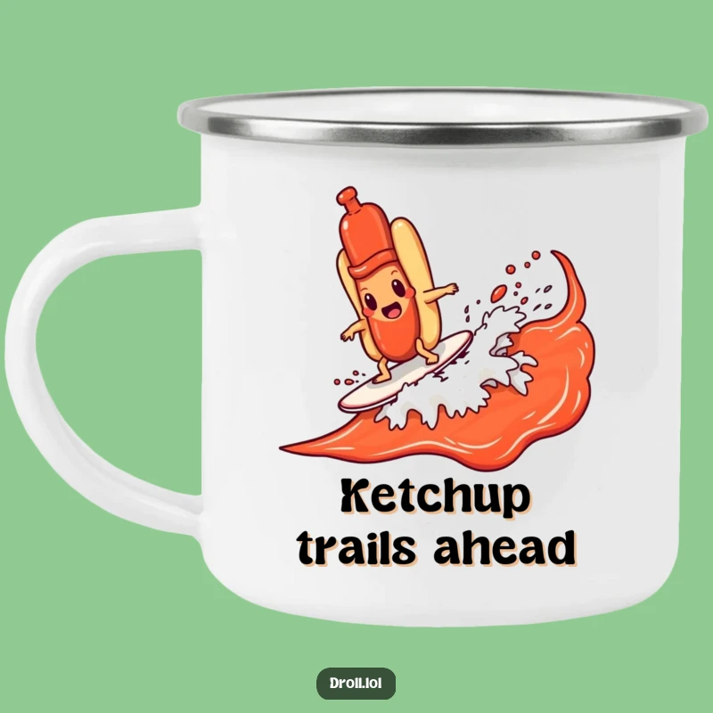 Funny Hot Dog Surfing Ketchup Wave Camping Mug - Adventure Fuel, Hilarious Gift