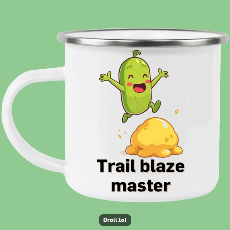 Funny Pickle Jump Camping Mug: Energetic Heroic Enamel, Cool Funny Gift