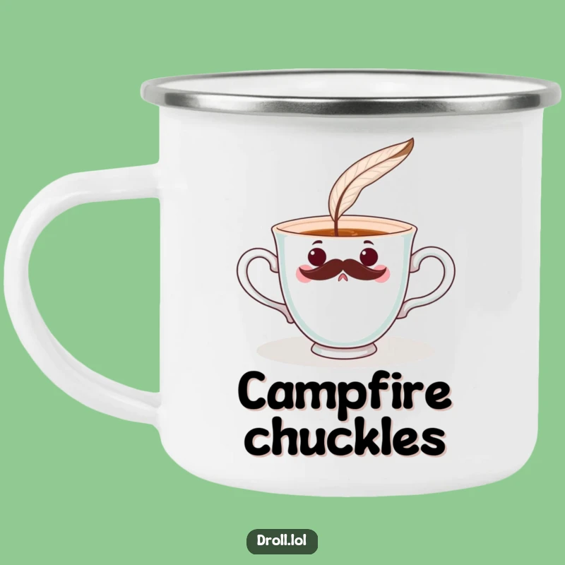 Funny Teacup Mustache Camping Mug: Surprised Tickle Outdoor Gift