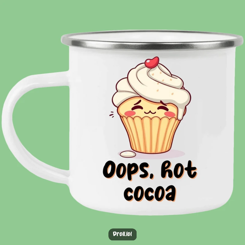 Funny Embarrassed Cupcake Camping Mug: Blushing Enamel, Cute Funny Gift
