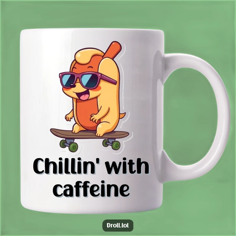 Funny Hot Dog Skater Mug: Enjoy Your Brew with Cool, Wiggling Wiener Vibes