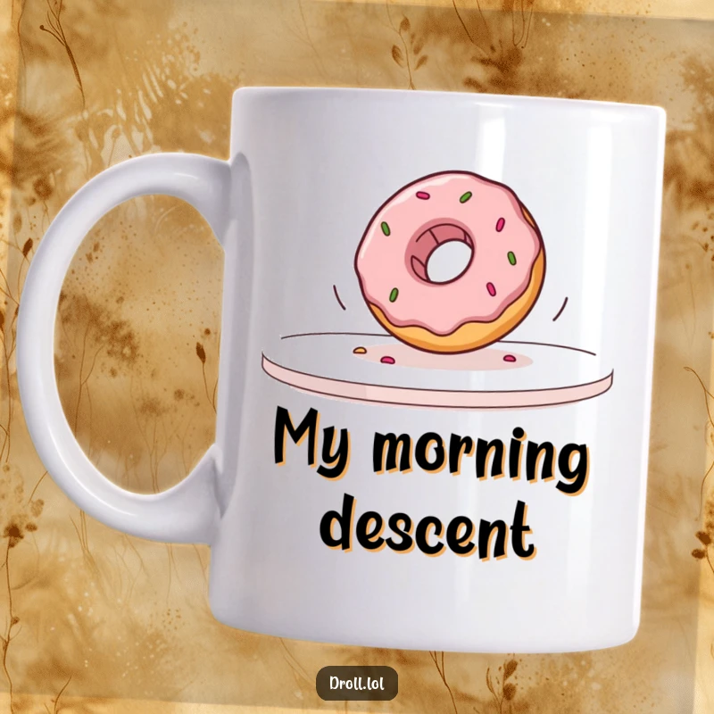 Funny donut rolling off a table in slow motion, captured in a moment of comical disaster, perfect for coffee enthusiasts.