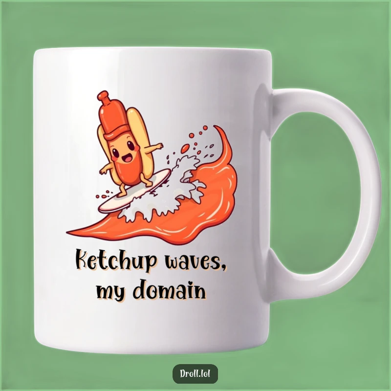 Funny Hot Dog Surfing Ketchup Wave Mug - Hilarious Foodie Gift Idea