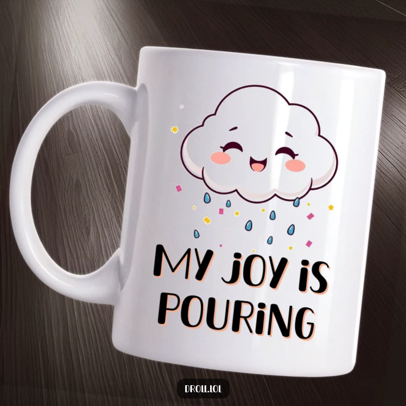 Funny happy cloud smiling widely while raining colorful confetti, symbolizing joy and celebration.