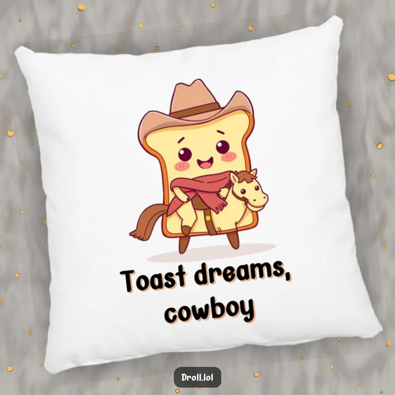 Funny Cowboy Bread Pillow: A bread slice cowboy riding a butter pat, a cute and funny decor item.