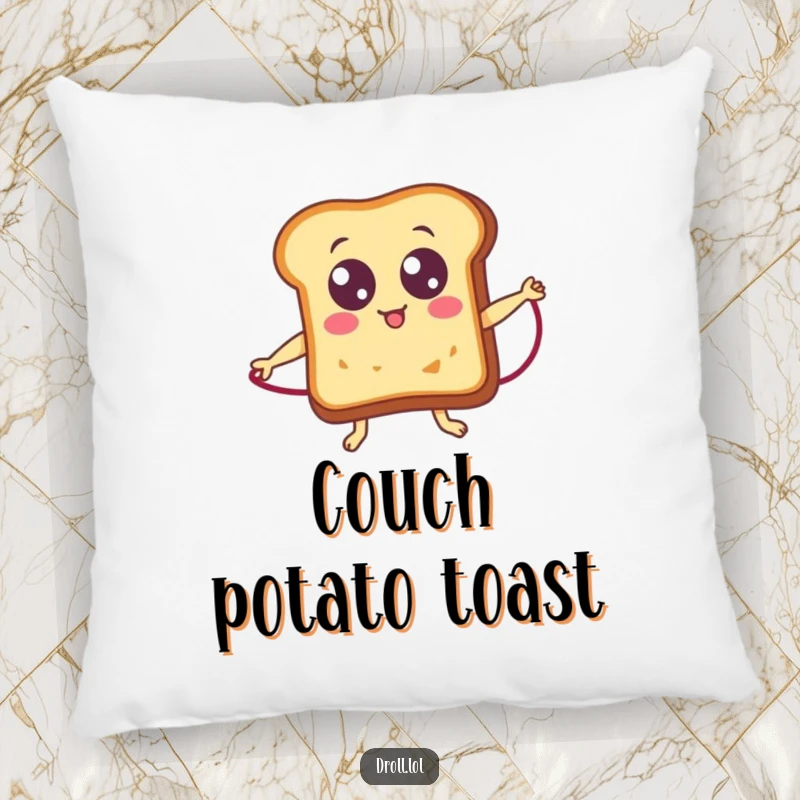 Funny toast with googly eyes jumping rope, a humorous and comfortable pillow for sofa or bed.