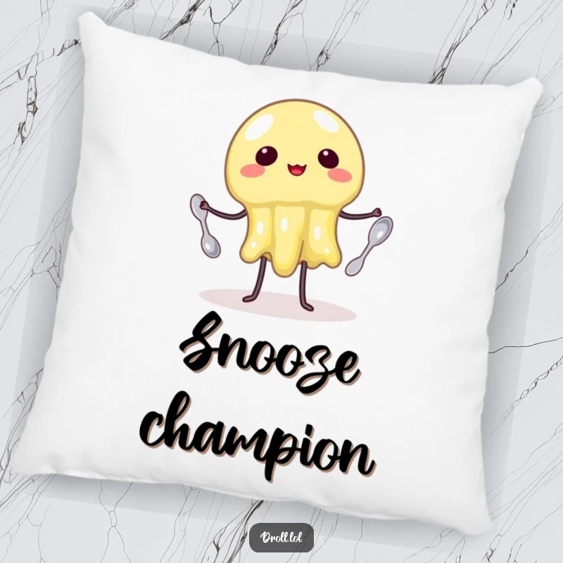 Funny Pillow: A wobbly jelly juggling three small spoons. Soft, humorous decor for a playful touch.