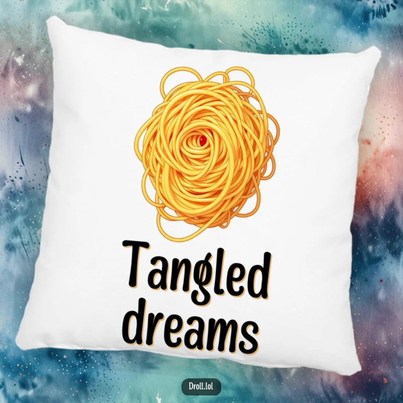 Funny spaghetti swirl pillow, soft and decorative, featuring a tangled design of spaghetti.