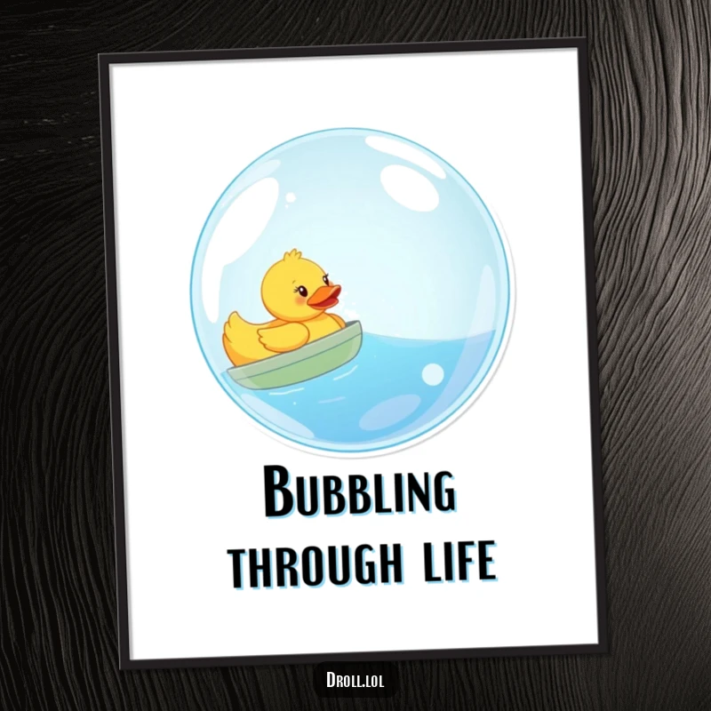 Funny digital art: a happy rubber duck sails in a giant bubble, capturing a moment of whimsical adventure and pure fun.