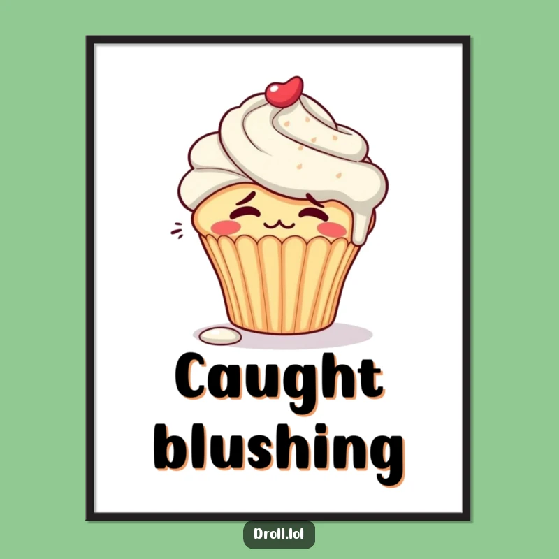 Funny Embarrassed Cupcake Print: Blushing Art, Instant Funny Gift Download