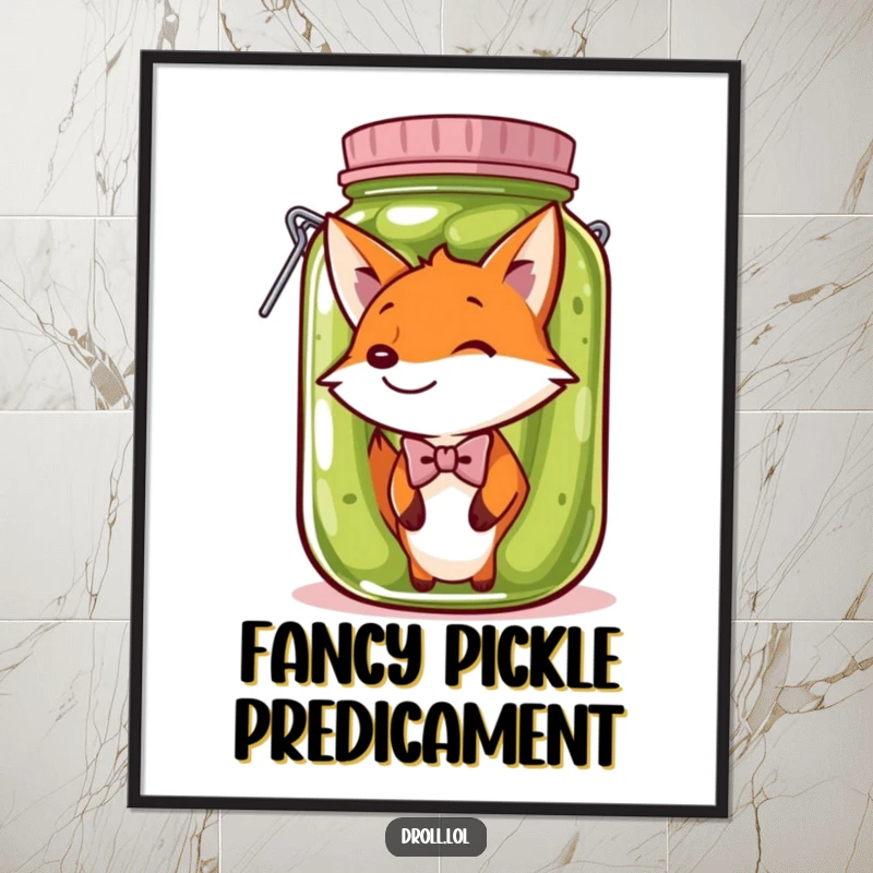 Funny Digital Art Print: A fox in a pickle jar creates a hilarious, absurd, and charming visual for instant, quirky decor.