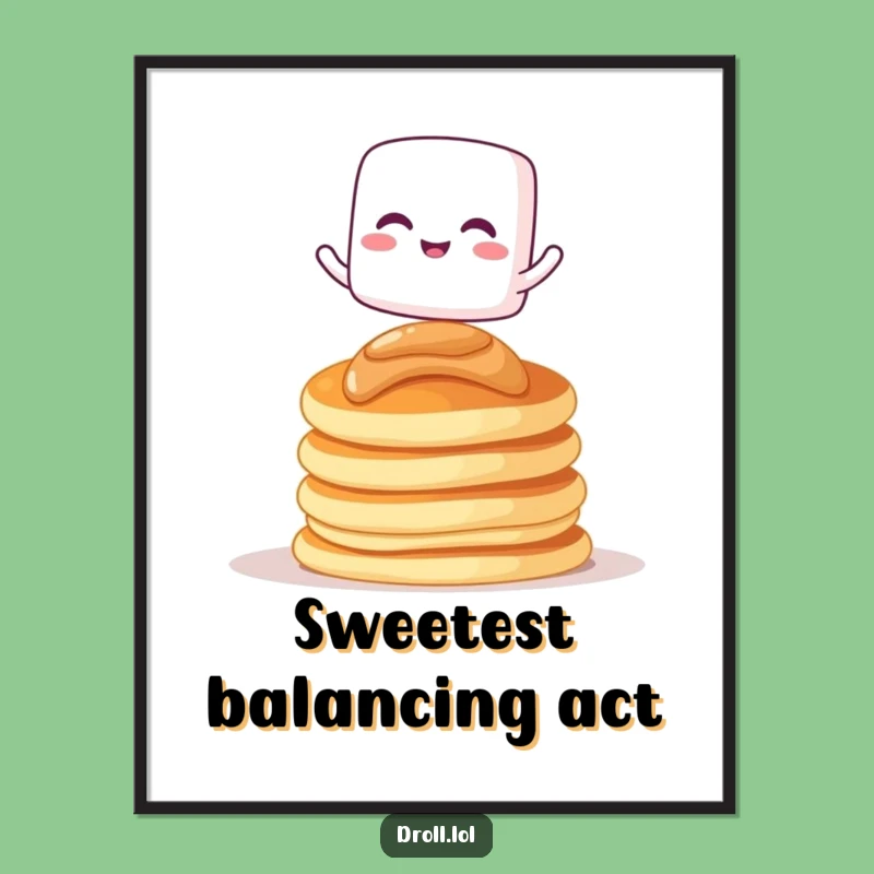 Funny Marshmallow Pancakes Art Print: Giggling Cartoon Character Digital Download Gift