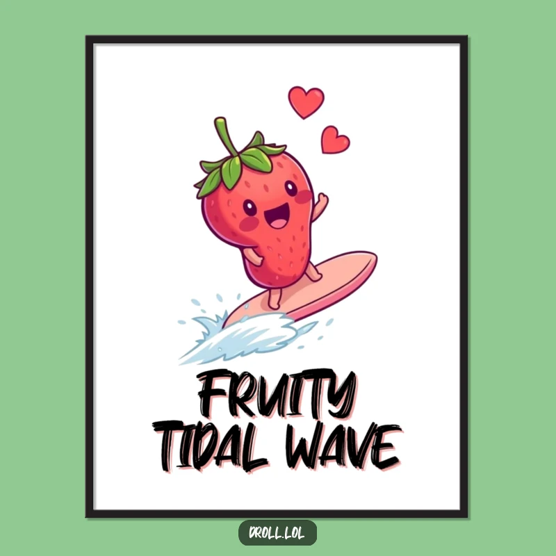 Funny Strawberry Surfing Blueberry Digital Art - Instant Fruit Wall Decor