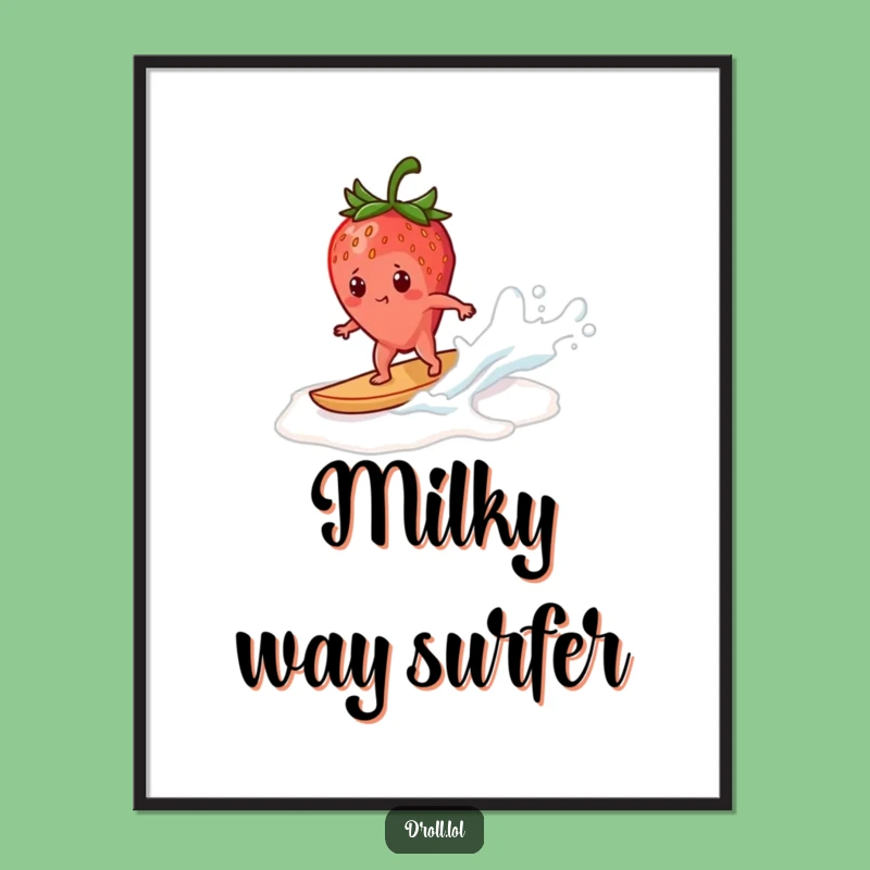Funny Strawberry Surfing Digital Art Print: Instant Download of Hilarious and Adventurous Decor