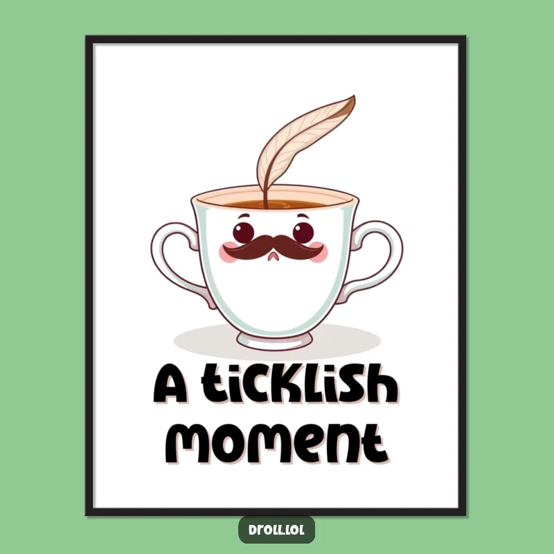 Funny Teacup Mustache Digital Art: Surprised Tickle Decor Gift
