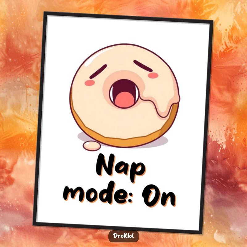 Funny sleepy donut yawning with frosting melting, available as a high-resolution digital art print for instant download.