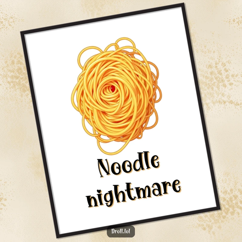 Funny spaghetti swirl digital art print, instantly downloadable, showing a tangled design of spaghetti.