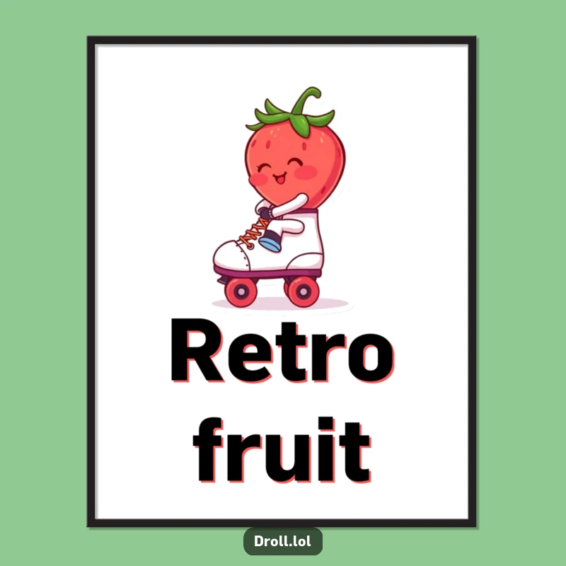 Funny Blushing Strawberry Roller Skate Digital Art: Instant Retro Charm - Hilarious Gift!