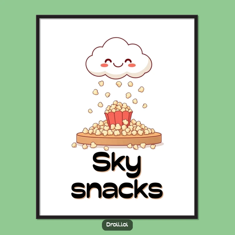 Funny Happy Cloud Popcorn Digital Art - Instant Whimsical Decor
