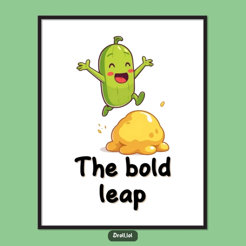 Funny Pickle Jump Print: Energetic Heroic Art, Instant Funny Gift Download