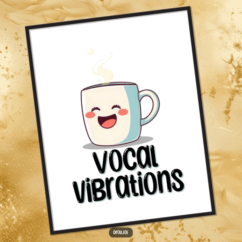 Funny digital art print of a coffee mug singing opera with steam, high-resolution, instant download, humorous decor.
