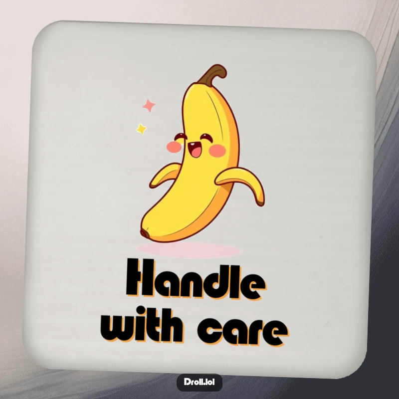 Funny Banana Slip Coaster: A giggling banana peel comically slips on itself, protecting surfaces with a humorous visual gag.
