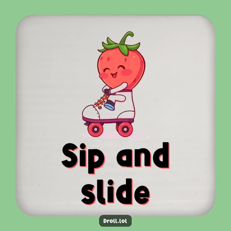 Funny Blushing Strawberry Roller Skate Coaster: Retro Drinks - Funny Gift!