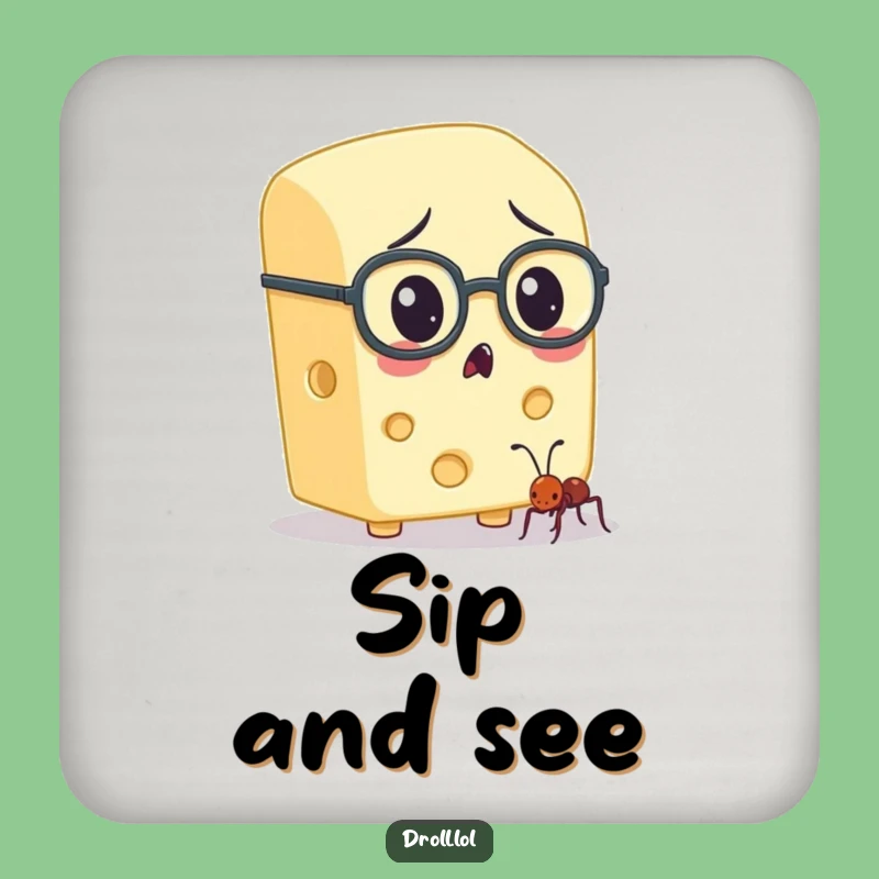 Funny Cheese & Ant Spectacles Coaster - Protect Surfaces with Whimsy
