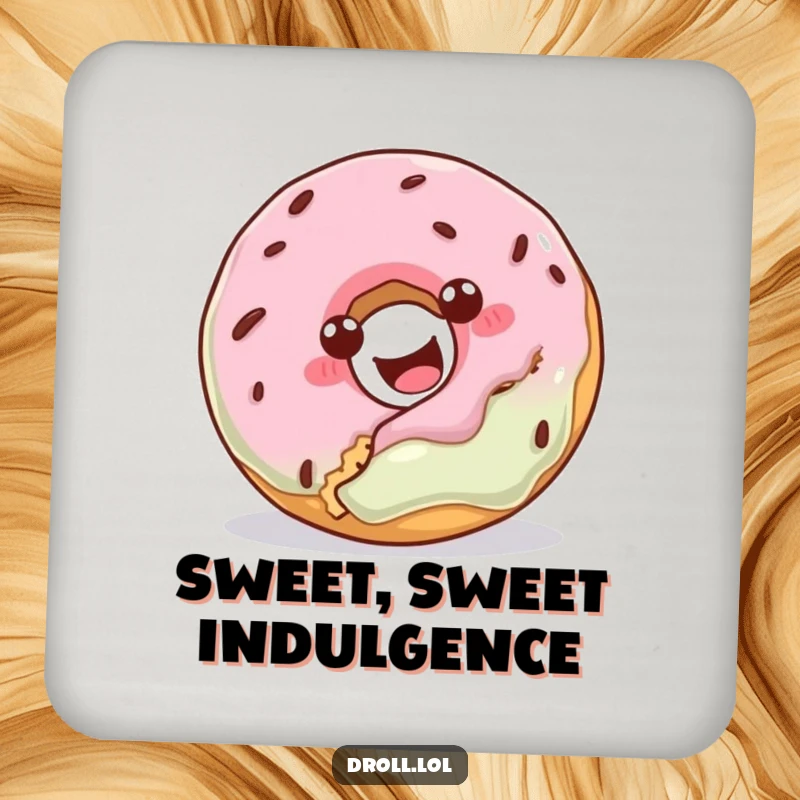 Funny drink coasters depicting a donut trying to eat a cookie, adding a humorous touch to your table setting.