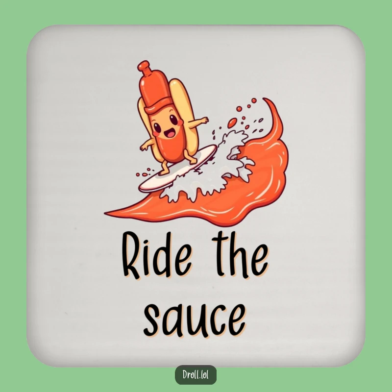 Funny Hot Dog Surfing Ketchup Wave Coaster - Protect Surfaces with Humor