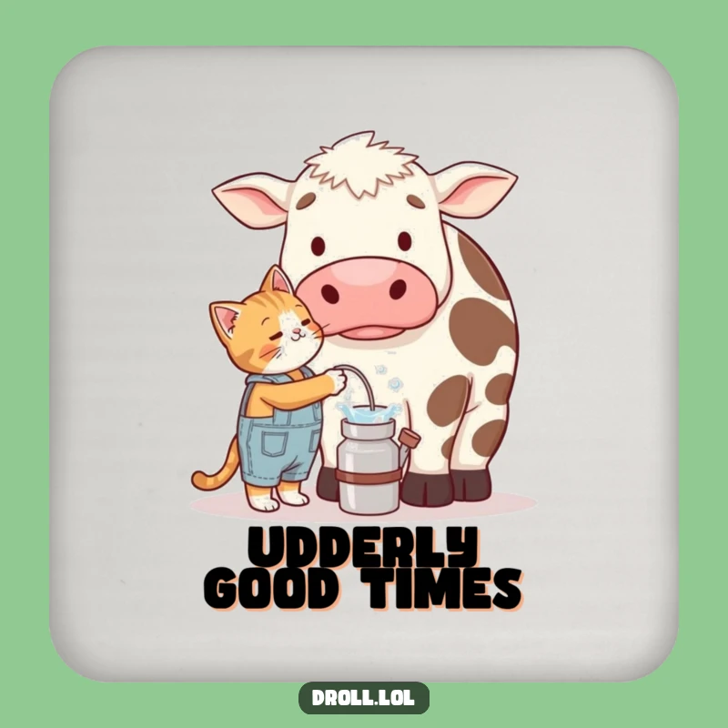 Funny Cat Milking Cow Drink Coaster - Hilarious Farm Protection Gift!