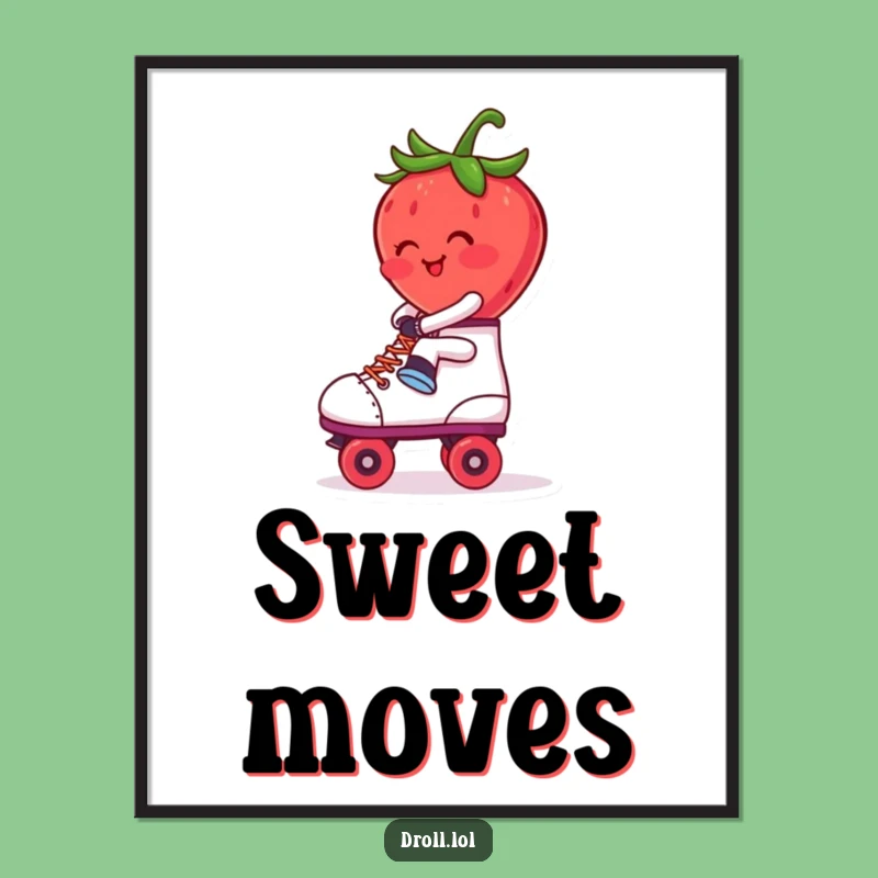 Funny Blushing Strawberry Roller Skate Poster: Retro Wall Art - Hilarious Gift!