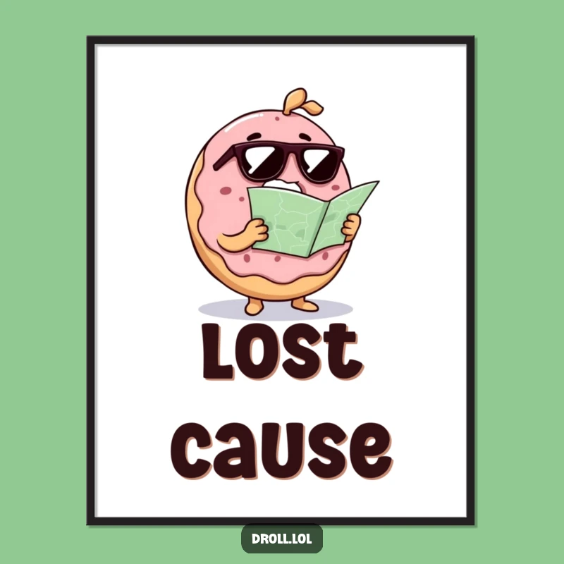 Funny Confused Donut Map Poster: Hilarious Lost Treat Wall Art, Unique Gift