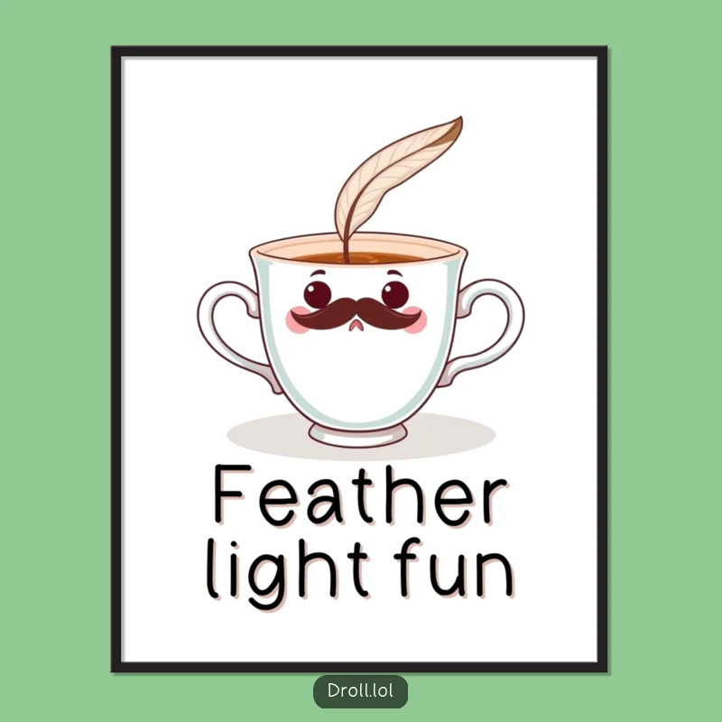 Funny Teacup Mustache Poster: Surprised Tickle Wall Art Gift