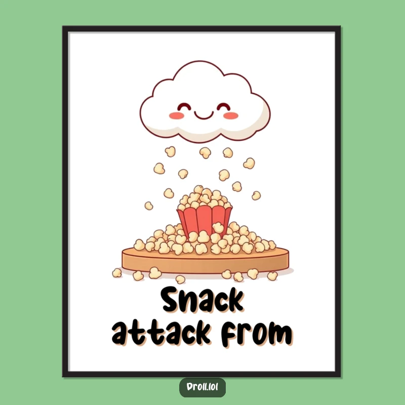 Funny Happy Cloud Popcorn Poster - Whimsical Wall Art Gift