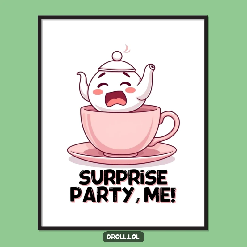 Funny Startled Teapot Poster: Hilarious Teacup Leap Art Print, Perfect Funny Gift Decor