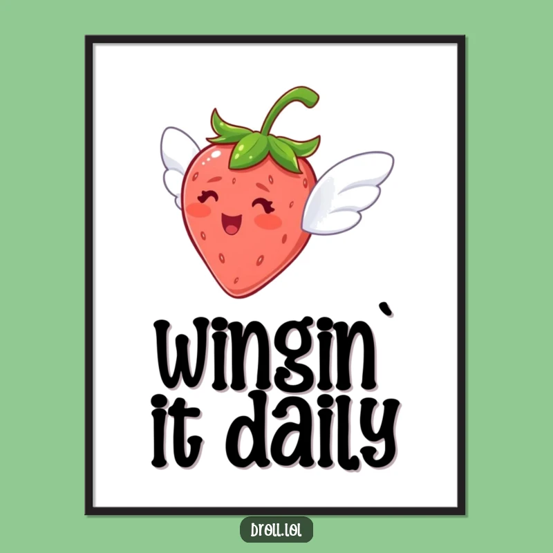 Funny Flying Strawberry Poster: Delighted Flight Art, Sweet Wall Decor Gift!