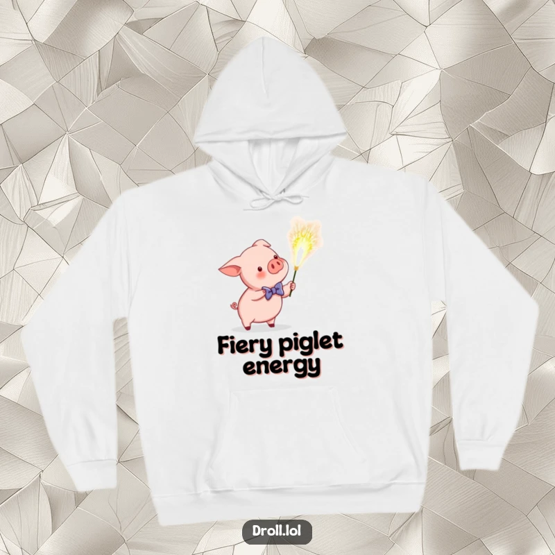 Funny hoodie featuring a cute piglet wearing a bow tie, accidentally igniting a giant sparkler in a moment of hilarious celebration.