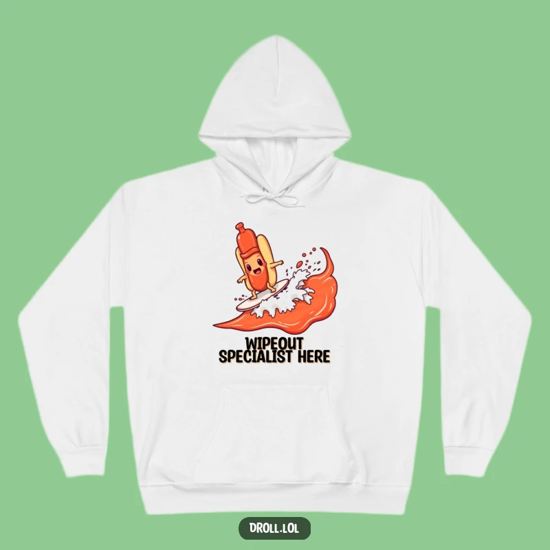 Funny Hot Dog Surfing Ketchup Wave Hoodie - Cozy and Hilarious Foodie Gift