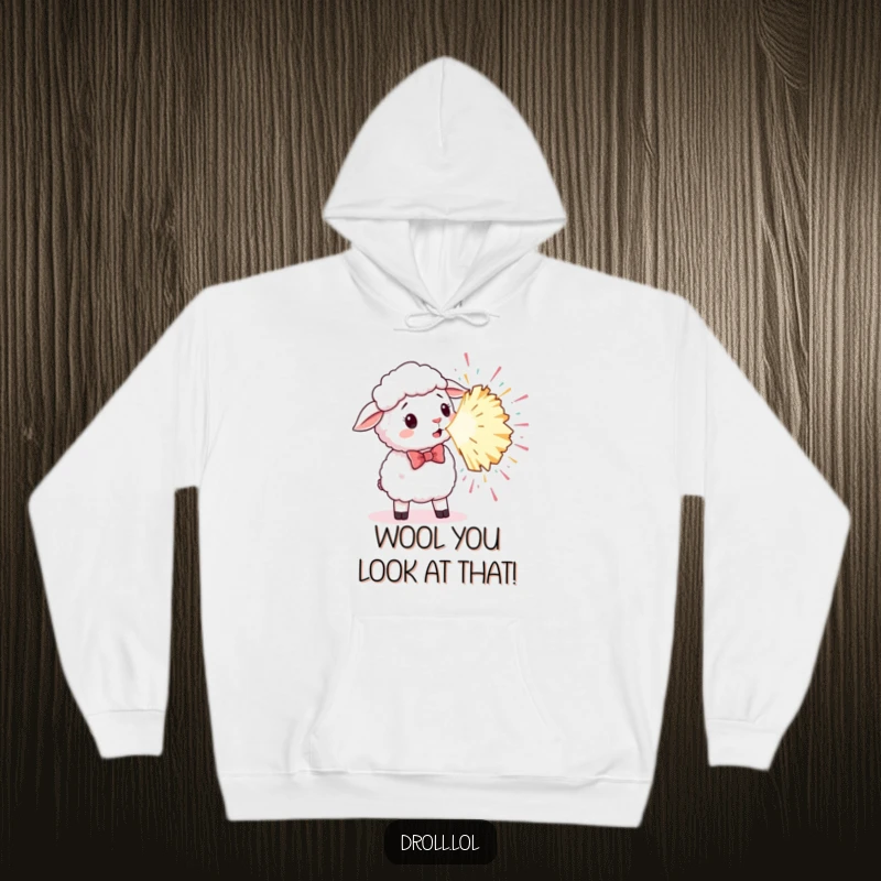 Funny hoodie illustrating a sheep in a bowtie looking startled by a large, exploding party popper.