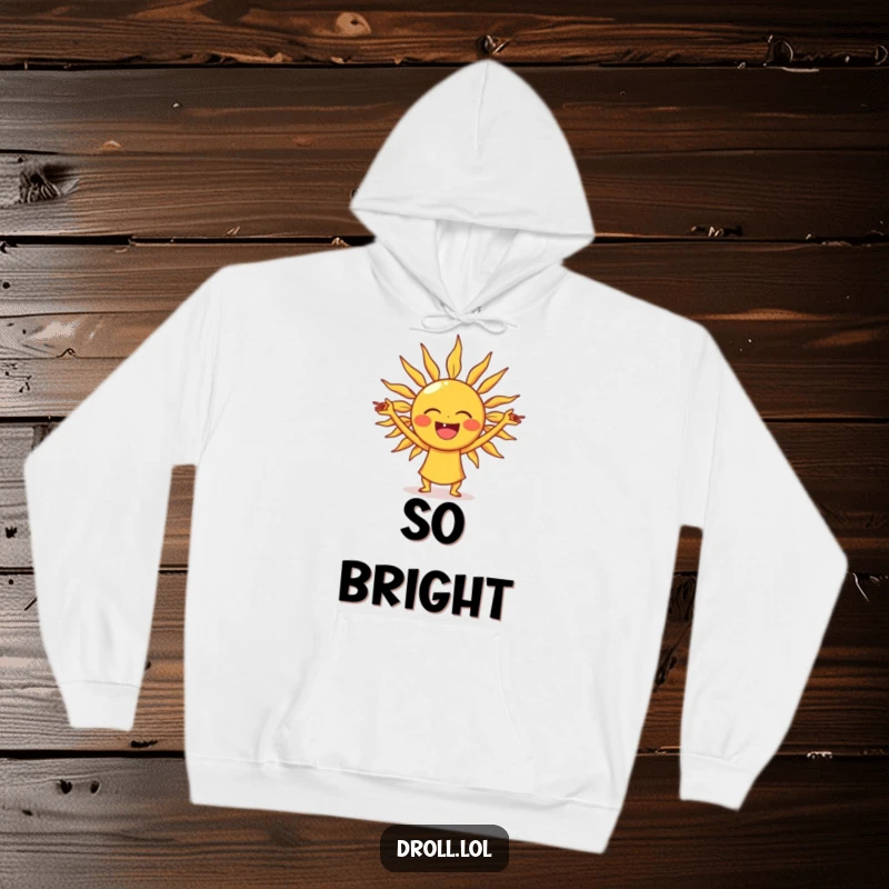 Funny laughing sun hoodie, warm and comfortable, with a happy sun stretching its rays like yoga poses.