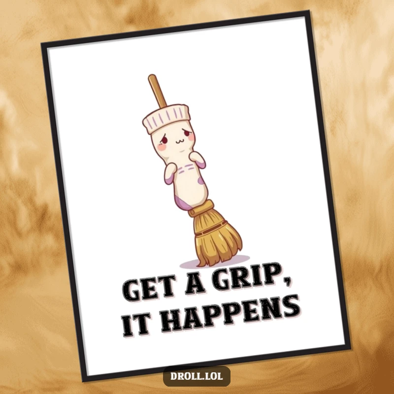 Funny Free Printable Wall Art: A confused sock comically tries to put itself on a broom handle, quirky and humorous decor.