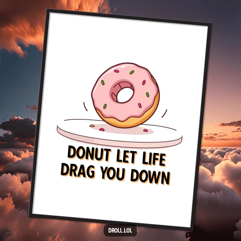 Funny Free Printable Wall Art: A wobbly donut dramatically rolling off a table in slow motion, a quirky piece.