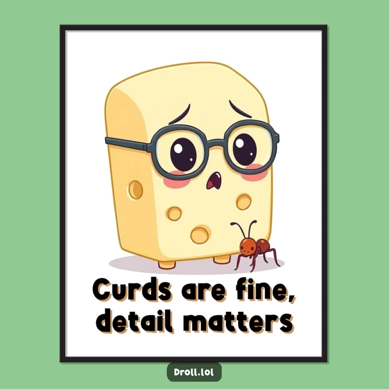 Free Printable Wall Art: Cheese with Spectacles & Ant, Humorous Downloadable Art Gift