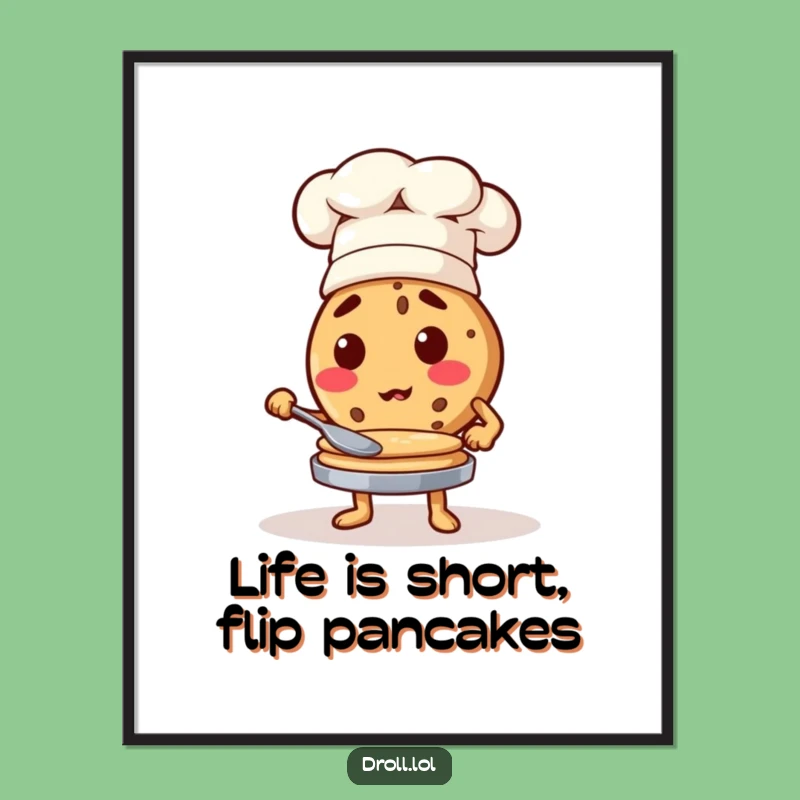 Free Printable Wall Art: Chef Cookie Flipping Pancakes Humorous Downloadable Kitchen Gift